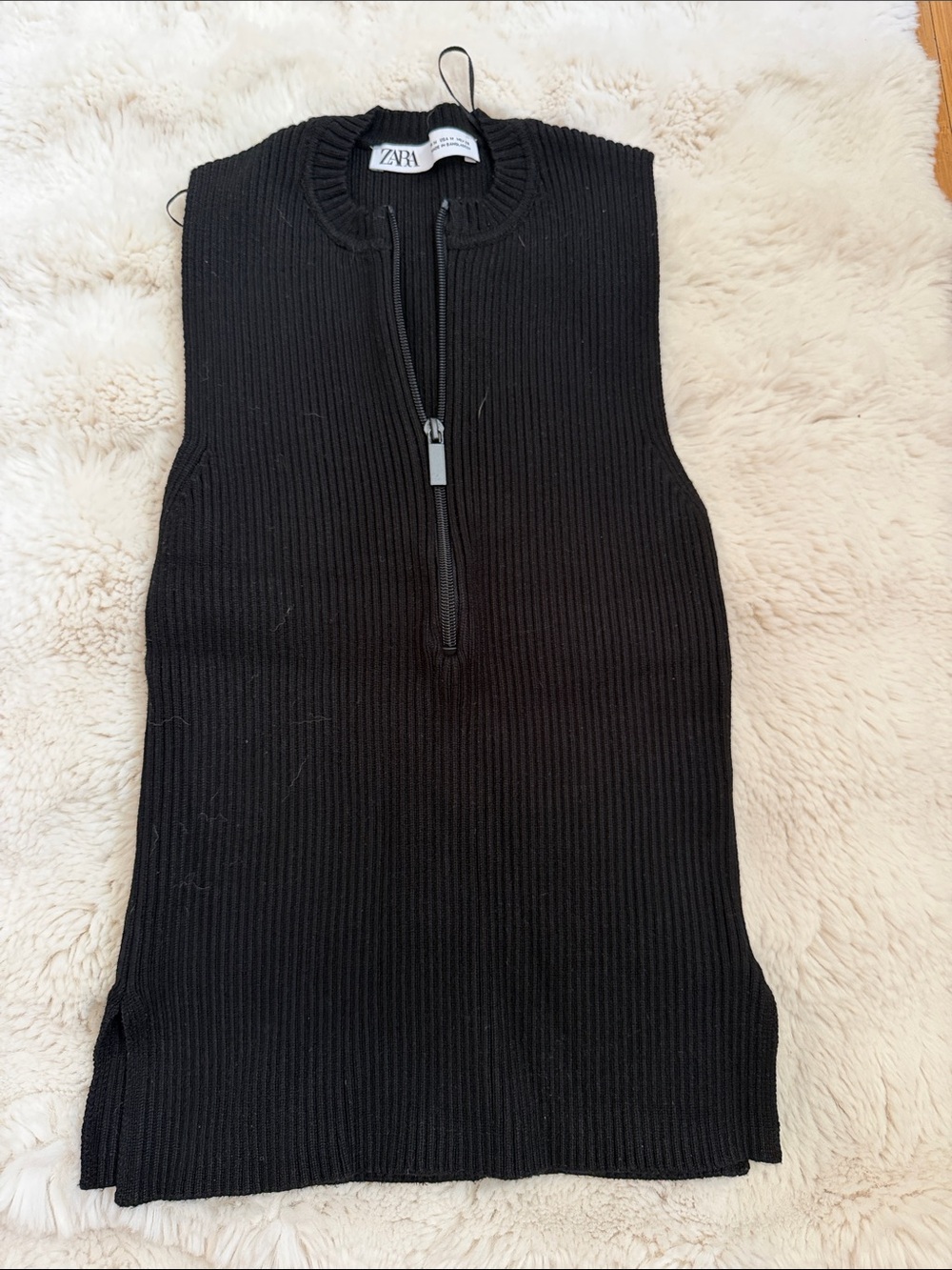 ZARA Black Ribbed Sleeveless Half-Zip Tank